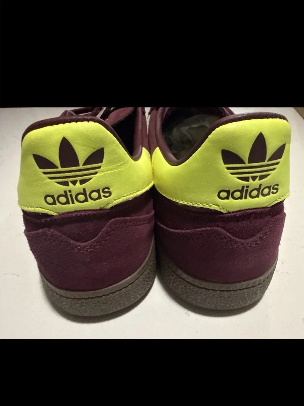 adidas Handball Spezial Sneakers - Maroon with Neon Yellow Accents